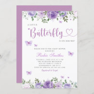 Cute Watercolor Floral Butterfly Girl Baby Shower  Invitation