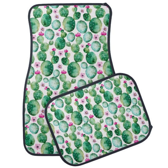 Cute Watercolor Floral Cactus Patterned Car Floor Mat