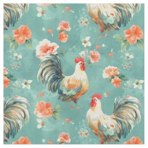 Cute Watercolor Floral Chickens Fabric