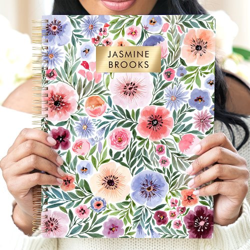 Cute Watercolor Floral Custom Name Planner