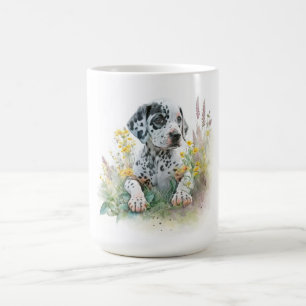 Cute Watercolor Floral Dalmatian Puppy Dog Coffee Mug