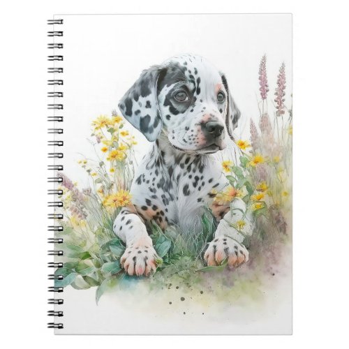 Cute Watercolor Floral Dalmatian Puppy Dog  Notebook