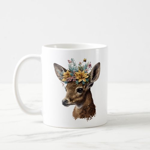 Cute Watercolor Floral Deer Coffee Mug