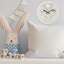 Cute Watercolor Floral Elephant Birth Stats    Lar Large Clock
