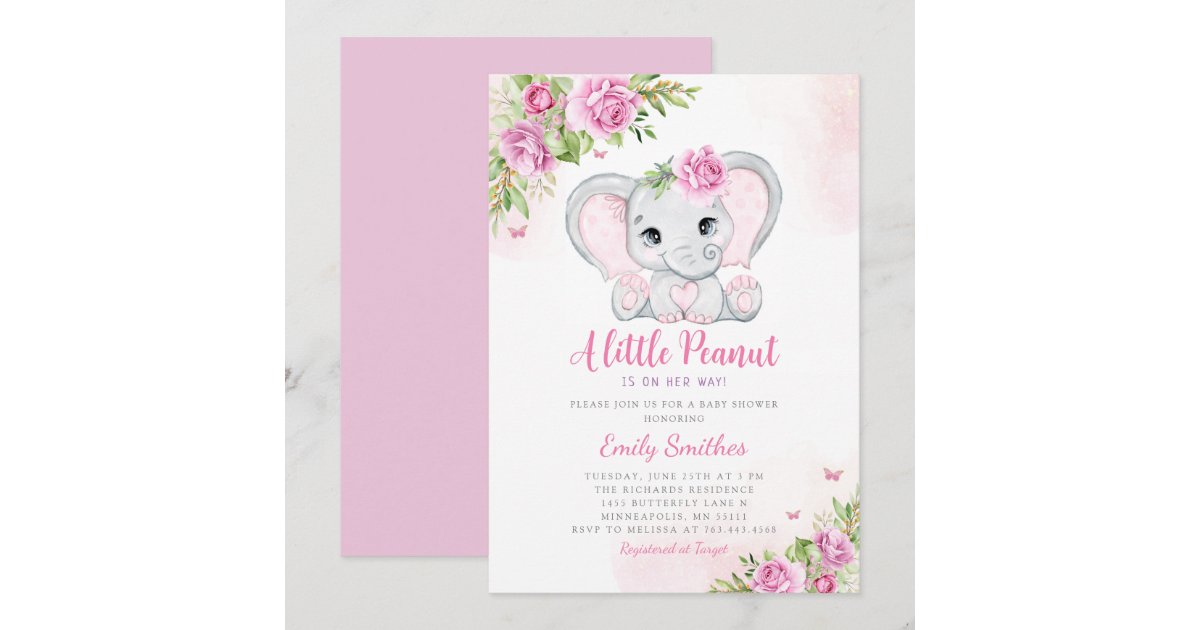 Cute Watercolor Floral Elephant Girl Baby Shower Invitation | Zazzle