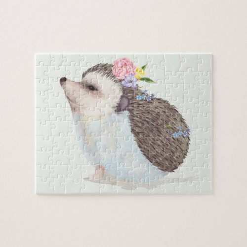 Cute Watercolor Floral Hedgehog Jigsaw Puzzle