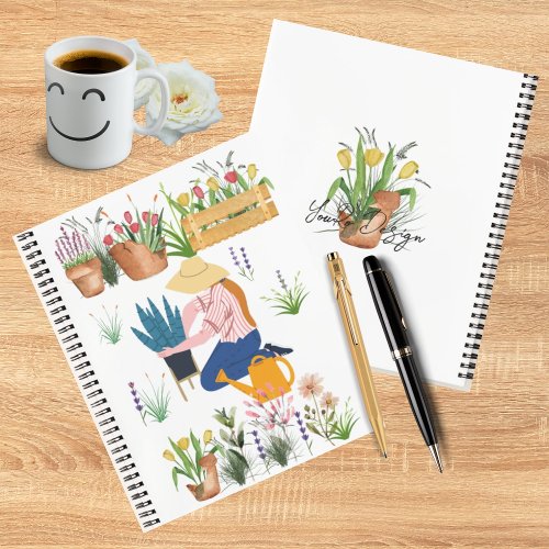 Cute watercolor floral illustration gardening notebook