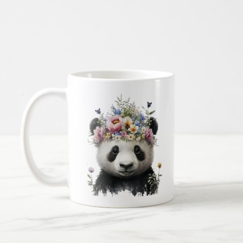 Cute Watercolor Floral Panda Coffee Mug