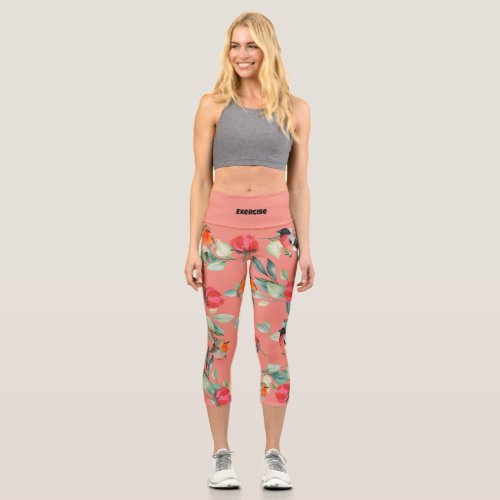 Cute watercolor floral pattern l Custom exercise Capri Leggings