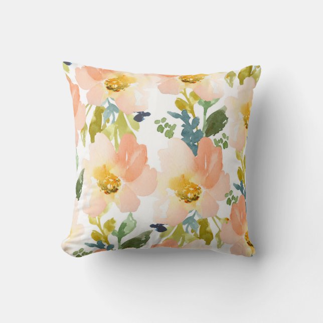 Cute Watercolor Floral Pattern Throw Pillow (Front)