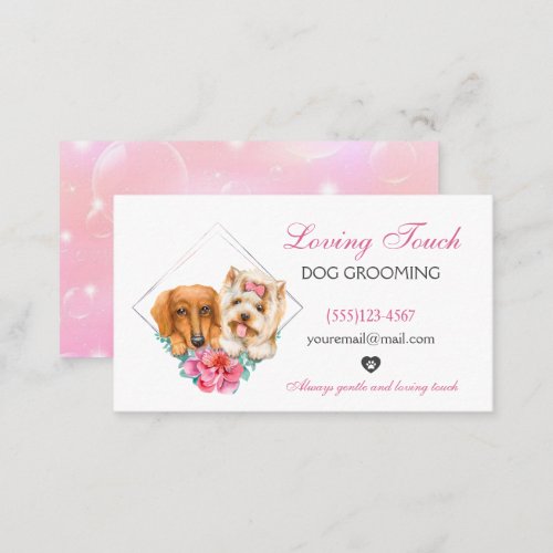 Cute Watercolor Floral Pet Dog Grooming Service Business Card