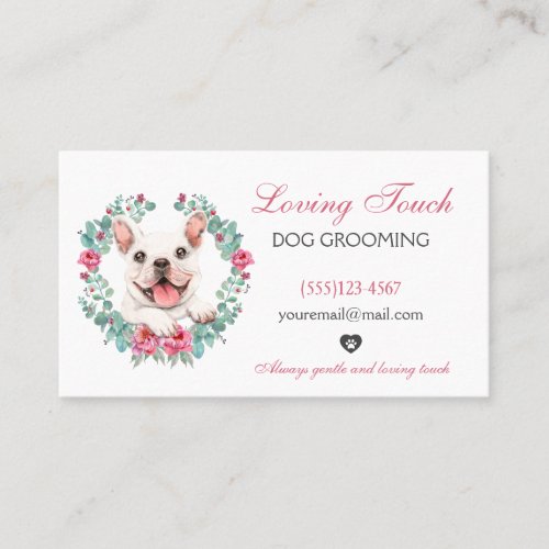 Cute Watercolor Floral Pet Dog Grooming Service Business Card