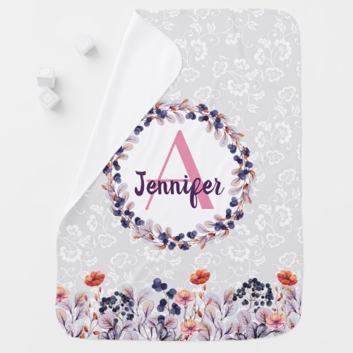 Cute Watercolor Floral Pink  Purple Girly Custom Baby Blanket