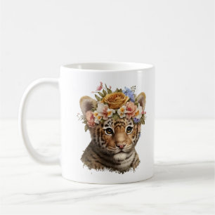 Cute Watercolor Floral Tiger Coffee Mug