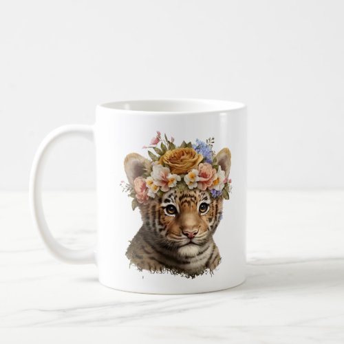 Cute Watercolor Floral Tiger Coffee Mug