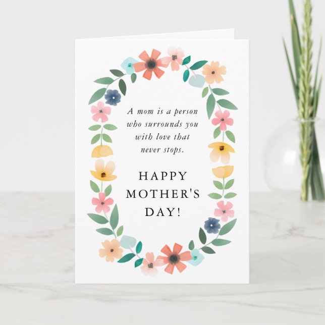 Cute Watercolor Floral Wreath Mother's Day Card (Front)