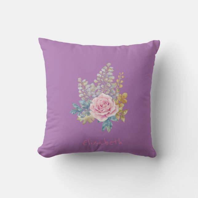 Cute Watercolor Flower- Personalized Throw Pillow (Front)