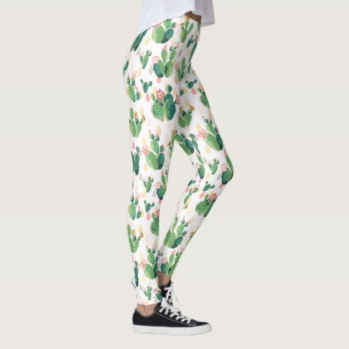 Cute Watercolor Flowering Cactus Pattern Leggings