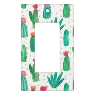 Cute Watercolor Flowering Cactus Pattern Light Switch Cover