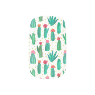 Cute Watercolor Flowering Cactus Pattern Minx Nail Art