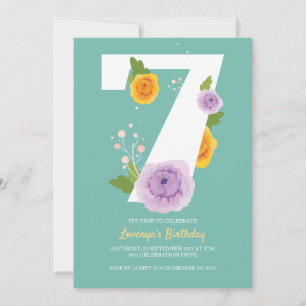 Cute Watercolor Flowers 7th Birthday Party Save The Date