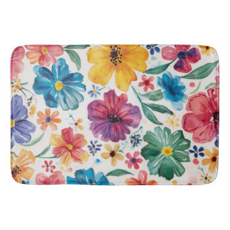 Cute Watercolor Flowers Bath Mat
