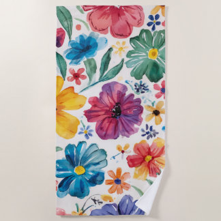 Cute Watercolor Flowers Beach Towel