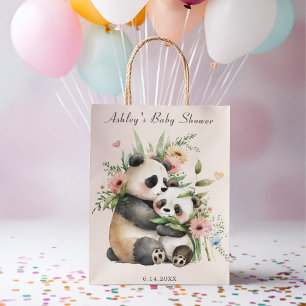 Cute Watercolor Flowers & Bears Baby Shower Medium Gift Bag