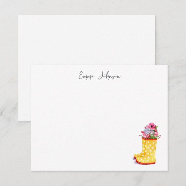 Cute watercolor flowers in Rain boots Note Card (Front/Back)