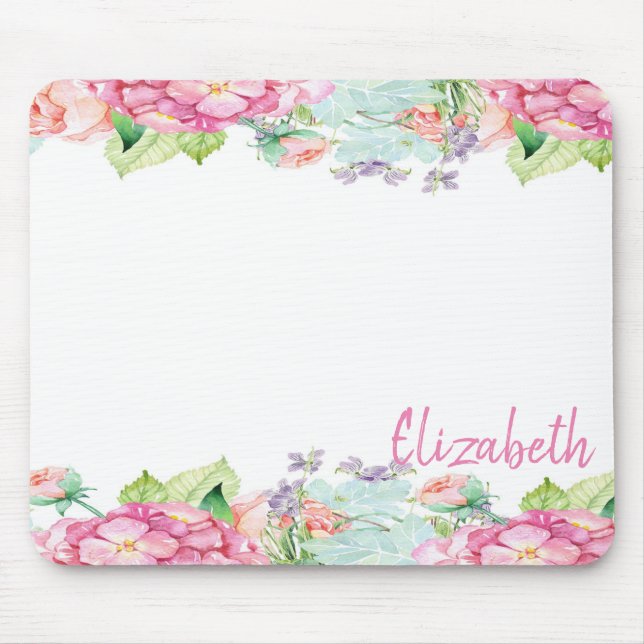 Cute Watercolor Flowers - Personalized Mouse Pad (Front)