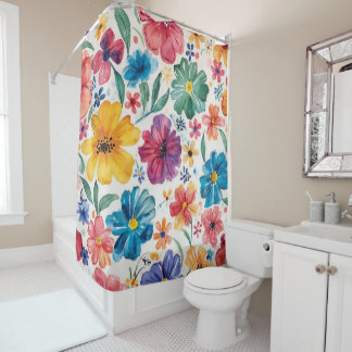 Cute Watercolor Flowers Shower Curtain