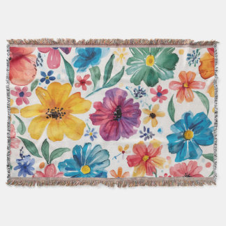 Cute Watercolor Flowers Throw Blanket