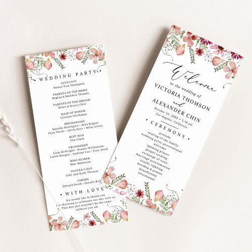 Cute Watercolor Flowers Wedding  Program