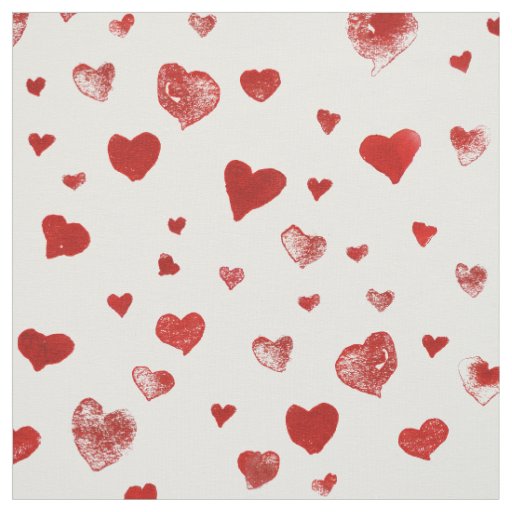 Cute Watercolor Flying Red Hearts  Fabric