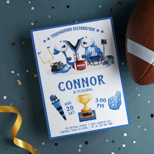 Cute Watercolor Football All Star Blue Birthday Invitation