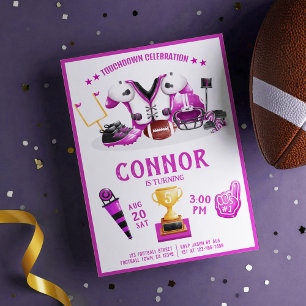 Cute Watercolor Football All Star Pink Birthday Invitation