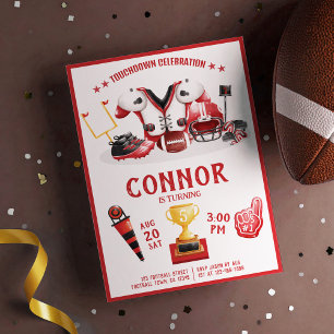 Cute Watercolor Football All Star Red Birthday Invitation