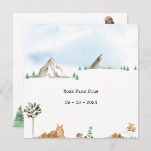 Cute Watercolor Forest Animals in Mountains Baby Invitation