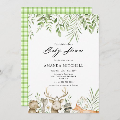 Cute Watercolor Forest Friends Baby Shower Invitation
