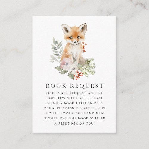 Cute Watercolor Fox Baby Shower Book Request Enclosure Card