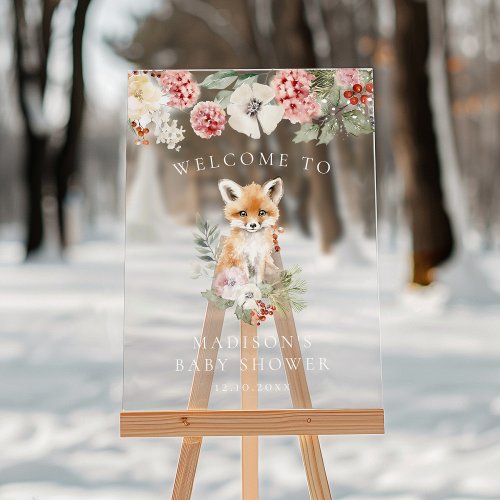 Cute Watercolor Fox Baby Shower Welcome Acrylic Sign