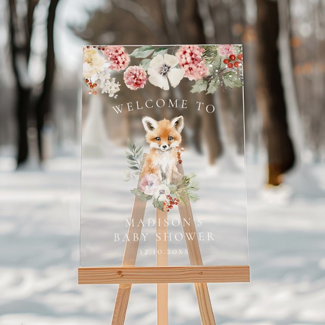 Cute Watercolor Fox Baby Shower Welcome Acrylic Sign (Creator Uploaded)