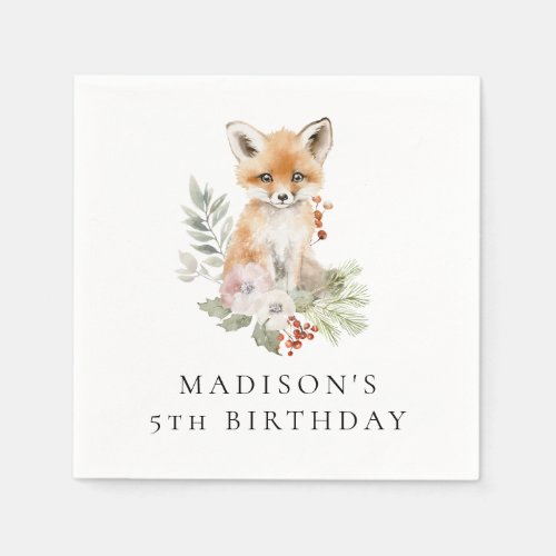 Cute Watercolor Fox Birthday Party Napkins