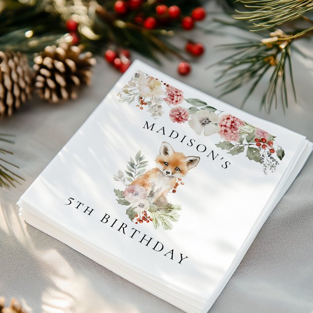 Cute Watercolor Fox Birthday Party Napkins (Creator Uploaded)