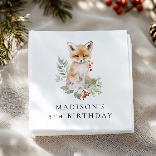 Cute Watercolor Fox Birthday Party Napkins