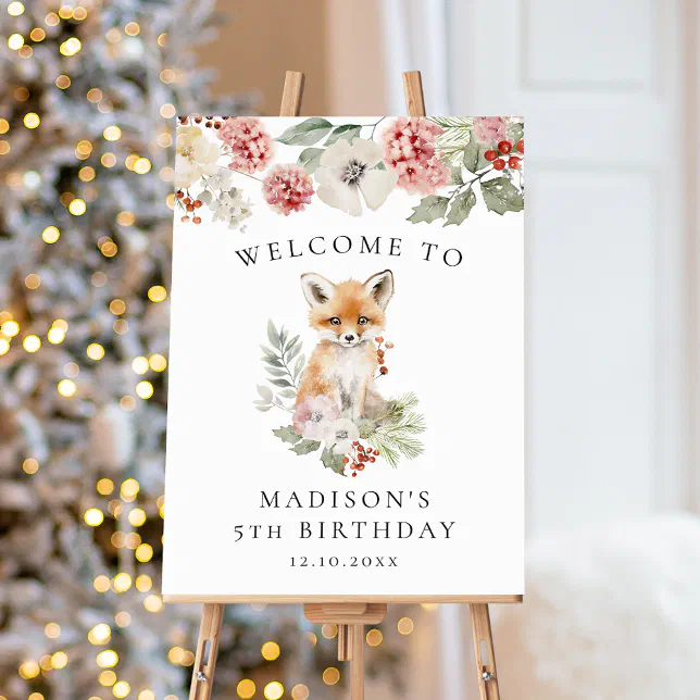 Cute Watercolor Fox Birthday Party Welcome Sign | Zazzle