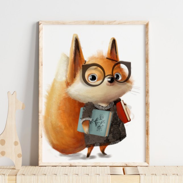 Cute Watercolor Fox Book Student | Fox Wall Print (Creator Uploaded)