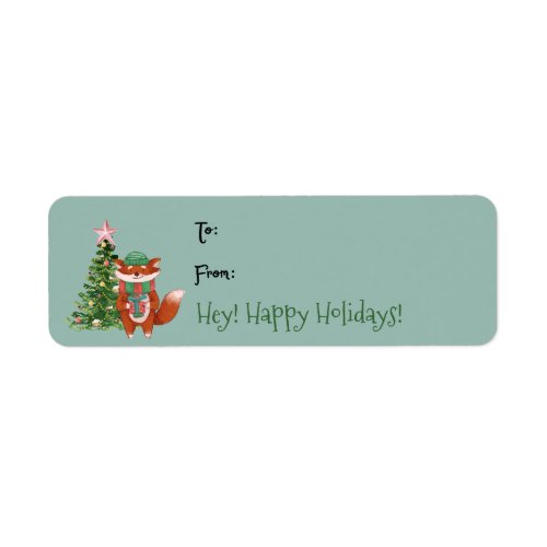 Cute Watercolor Fox Christmas Gift Tag Label