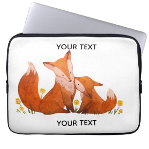 Cute Watercolor Fox Family Personalised  Laptop Sleeve