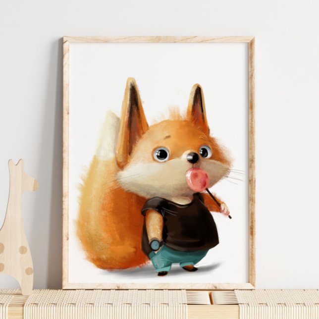 Cute Watercolor Fox Lollipop | Fox Wall Print  (Creator Uploaded)